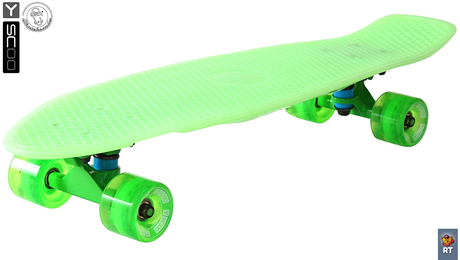 Скейтборд виниловый Y-Scoo Big Fishskateboard Glow 27" 402E-G с сумкой, зеленый  